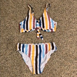 Mid waist multi stripe spaghetti strap bikini